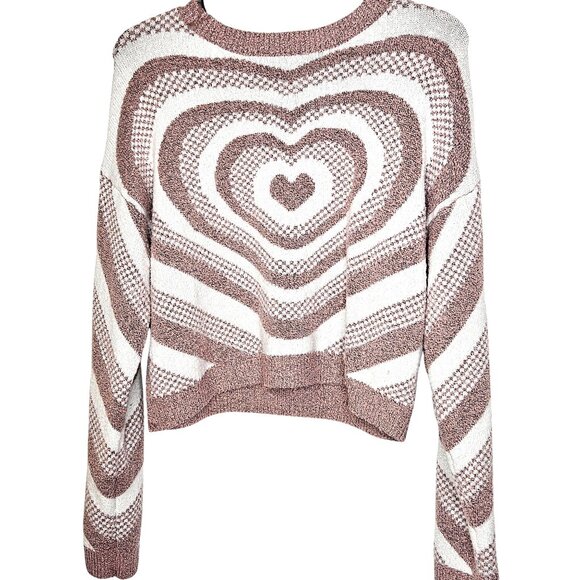 Y2K inspired crew neck softcore pastel fuzzy cozy heart long sleeve sweater L - Picture 1 of 11